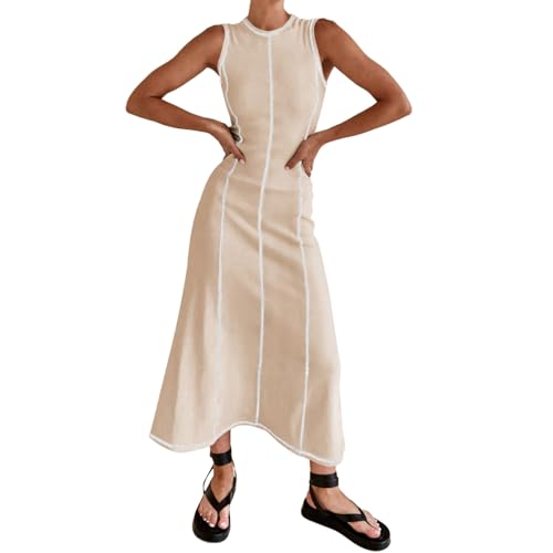 Robe longue de plage en maille côtelée abricot pour vos journées d'été décontractées