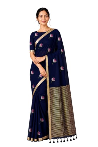 Image of Women's Kosa Linen Floral Motif Design with Unstitched Blouse Piece