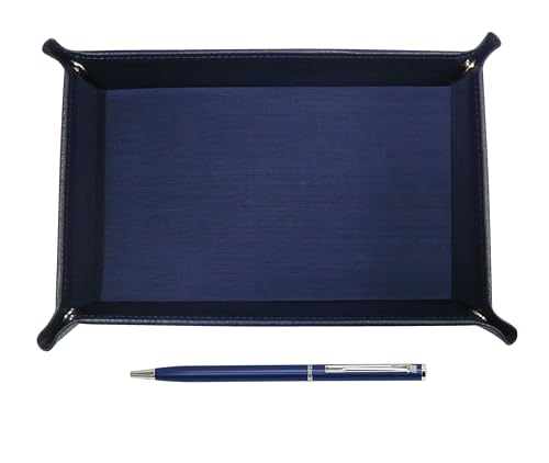 日本製シボ牛革ペントレイ青 スリム回転式ボールペンセット 青 TRAL-PD04-L