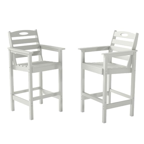 Image of Domi Barstools, Tall Adirondack Chairs Set of 2, Bar Height Outdoor Chairs | HDPE, Oversize, All-Weather, White