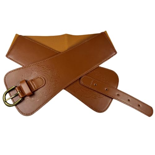 Women Ladies Vintage Wide Faux Leather Totem Print Elastic Stretchy Corset Cinch Belt2