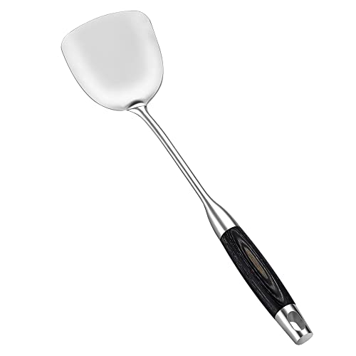 Cooking Utensil Metal Spatula Chinese Spatula 18/8 304 Stainless Steel Wok Spatula With Heat Resistant Long Wooden Handle,Silver/15.5Inch #TOP20
