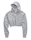 Champion womens Reverse Weave Cropped Cut-off Hoodie, Left Chest C Hooded Sweatshirt, Oxford Gray-549302, Large US