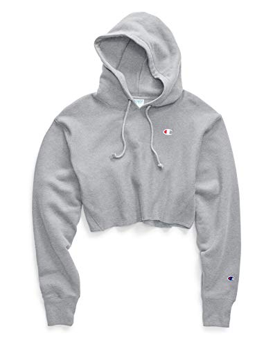 Champion womens Reverse Weave Cropped Cut-off Hoodie, Left Chest C Hooded Sweatshirt, Oxford Gray-549302, Large US