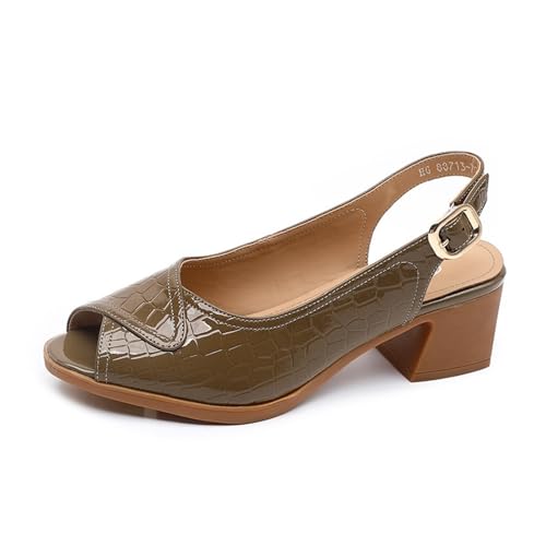 Sandals Women Genuine leather fish mouth sandals for women summer new patent leather mid-heel thick heel ladies Roman sandals