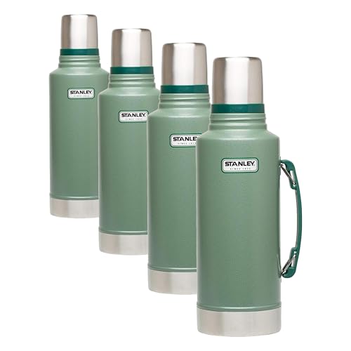 Image of Stanley Heritage Classic Vacuum Bottle with Handle 2.0 qt | Wide Mouth with Leakproof Cup Lid | Keep Drinks Hot Cold for Travel-| Insulated Stainless Steel -| BPA-Free-| Hammertone Green,(Pack of 4)