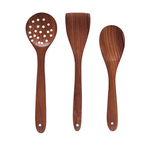 AURUM Wooden Spatula Spoons Set for Cooking & Serving | Teak Wood Spatulas Utensils for Nonstick Pans & Cookware (Set of 3) -  Aurum Display, AD-Spatula -Pack of 3-Design 03