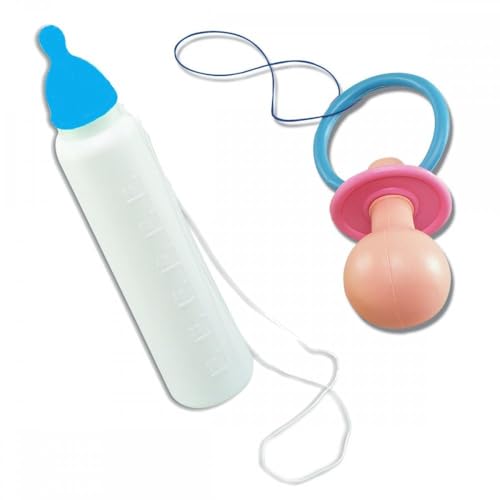 A2ZFD Adult Couples Cute Cry Baby Blue and Pink Costumes + Jumbo Bottle and Dummy Options : Mens Womens Funny Hen Stag Fancy Dress Party (Dummy + Blue Bottle, One Size Only)
