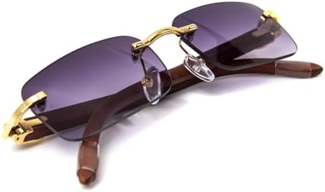 Street Knitted Mens Retro Vintage Woodgrain Gold Frame Purple Tint Hip Hop Sungl