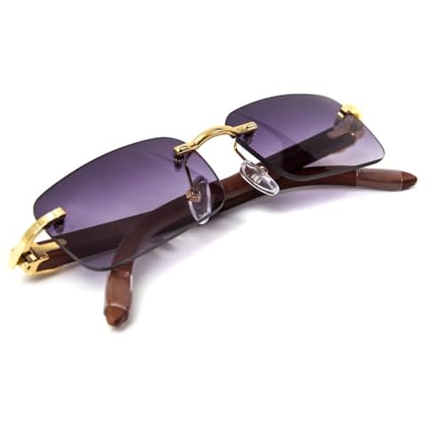 Street Knitted Retro Rimless Purple Gradient Tint Gold Frame Hip Hop Sunglasses Rectangle Men Women Frameless 90’s Shades Woodgrain Arm Fashion Frameless Square Unisex Summer Sun Glasses Cover