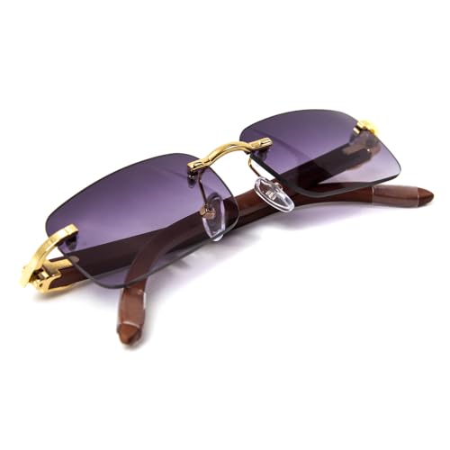 Retro Rimless Purple Gradient Tint Gold Frame Hip Hop Sunglasses