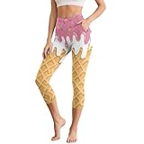 Eheartsgir Icecream Butt Lift Leggings for Women, Soft High Waist Tummy Control Workout Gym Running Yoga Pants with Pockets Size XS-3XL