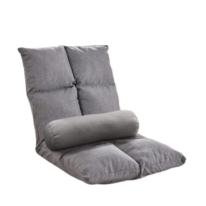 Adjustable Folding Floor Chair Couch Lounge Sofa Cushion Floor Seating Back Support Floor Seat with Adjustable Backrest Fully Assembled Brown for Meditation Reading TV Watching Gaming (Grey)