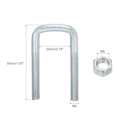 Image of uxcell Square U-Bolts, 8 Sets 20mm Inner Width 50mm Length M6 Zinc-Plated Carbon Steel U Clamp Bolt with Nuts and Plates, for Boat Trailer