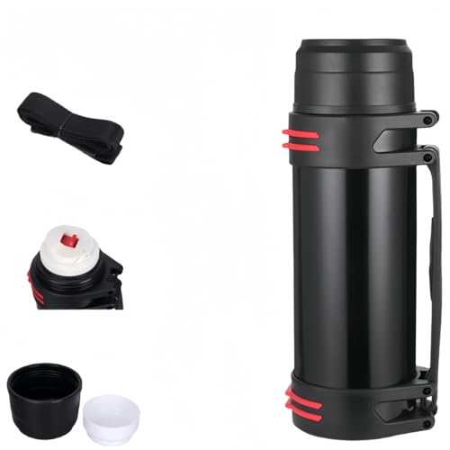 MiluFox 保温 水筒 ステンレス ウォーターボトル 魔法瓶 ポット 大容量 ワンタッチ 水分補給 真空断熱 保温保冷 コップ付 ストラップ付き 持ち運び 直飲み ステンレスボトル 漏れ防止 洗いやすい おしゃれ アウトドア 旅行 車 キャンプ 登山用