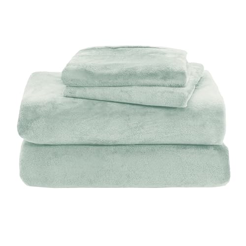 Elegant Comfort Luxuriously Soft 4-Piece Velvet Plush Flannel Sheet Set - Premium Quality - Cozy Warm, Anti-Static, Non Pilling Fuzzy Velvet Flannel Fleece Deep Pocket Sheet Set - Twin XL, Mint Green