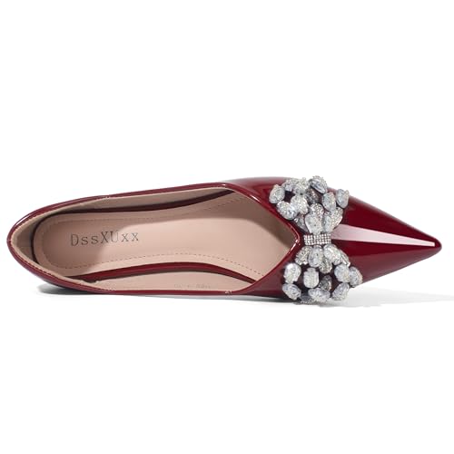Flats for Women Comfortable Leather Pointed Toe Ballerina Shoes Rhinestone Bow Comfort Slip On Flats Light Weight Dress Shoes2