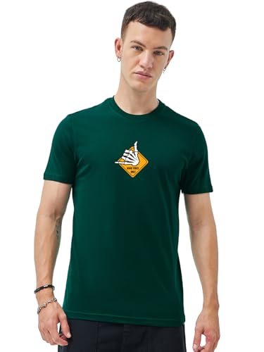 Image of Bewakoof Men Graphic Print Regular Fit Half Sleeve Round Neck Pure Cotton T-Shirt