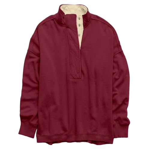 Sudadera Vintage con Botones Delanteros para Mujer, de Manga Larga, Extragrande, Suave, elástica, Informal, Color Vino Tinto, Talla pequeña
