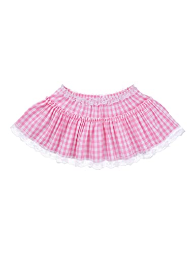 Unisex Women Ruffle Lace Pleated Gingham A-Line Mini Skirt Sissy Skirt for Crossdressing Men3