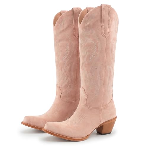 Image of Women's Mid Calf Cowboy Boots Western Pointed Toe Embroidered Boots