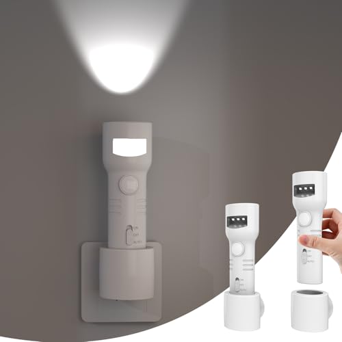 BZHKU Plug-in LED Night Light Rechargeable Emergency Flashlight 2 Pack