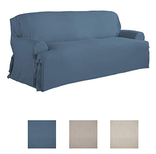 Serta | Relaxed Fit Durable Woven Linen Canvas Furniture Slipcover (T-Sofa, Indigo)