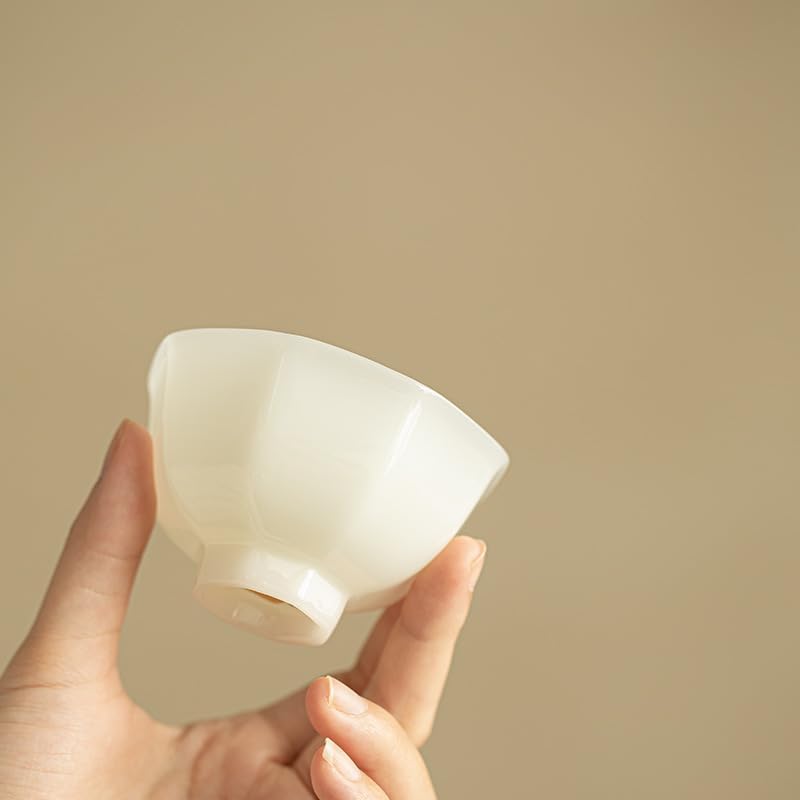 Tea Cup Handmade Unpolished Jade Ice Porcelain Plain White Eight-Sided Host Ceramic Thin Body Exquisite Soaking Container