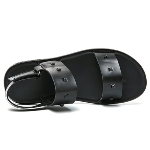 Men's Studded Sandals Black Leather Sandals with Adjustable Back Straps Summer Casual Beach Comfort Slides4