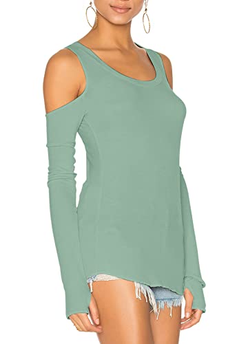 Image of Mippo Cold Shoulder Tops for Women Long Sleeve Workout Tops