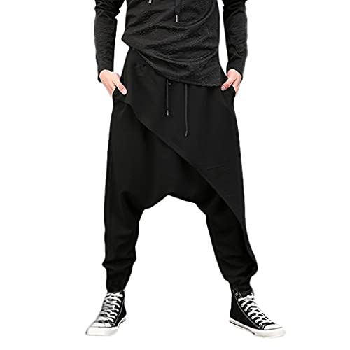 Mens Baggy Harem Pants Hip Hop Casual Stretch Joggers Pants Drawstring Chino Pant Solid Sweatpants Drop Crotch Trousers