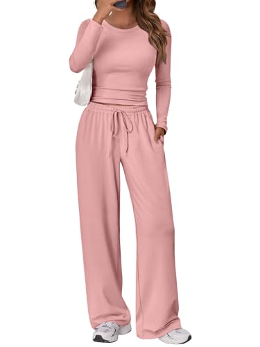 Trendy Queen Womens Two 2 Piece Matching Lounge Sets 2025 Early Fall Fashion Must Haves Y2K Workout Gym Clothes Comfy Airport Travel Vacation Luxury Outfits Sweatsuit Winter Clothing