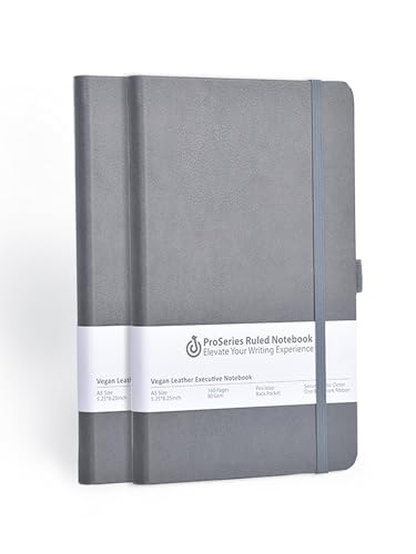 Image of Doodle Pack of 2 A5 Executive Hard Bound PU leather Notebook Diary for Men Women | Corporate Diary with Elastic Band, Ribbon Bookmark & Pen Loop | 160 pages | 80 gsm | For Office and Personal use - Grey