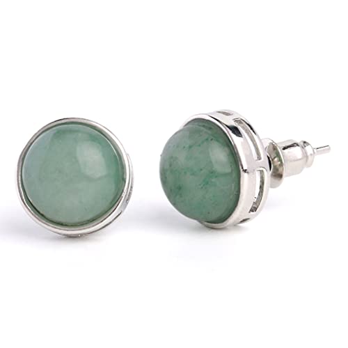 Green Aventurine Genuine Natural Stones Round Stud Earrings For Women & Men Platinum Plated Energy Crystal Jewelry - Usa Handmade (Green Aventurine) #TOP30