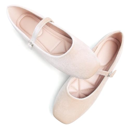 Image of TN TANGNEST Leather Flats for Women Comfortable Square Toe Slip On Flats Soft Work Flats Retro Mary Jane Flats