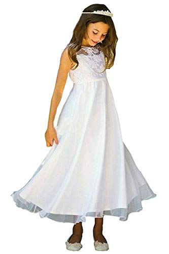 White Boho Flower Girl Dresses Ivory Toddler Lace Communion Dress for Wedding Party