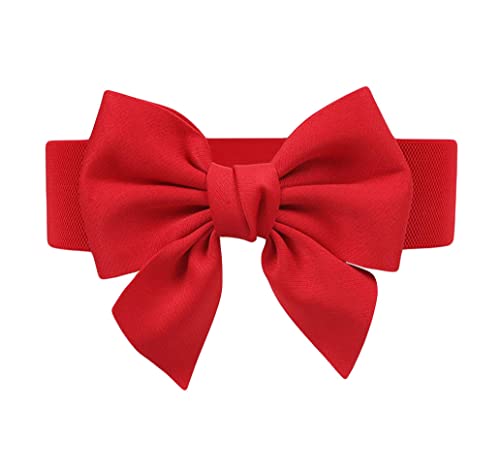 Diyafas Dames Ceinture Élastique Noeud Papillon Large Ceintures de Taille Robes Décoratives Ceinture pour Femmes Rouge