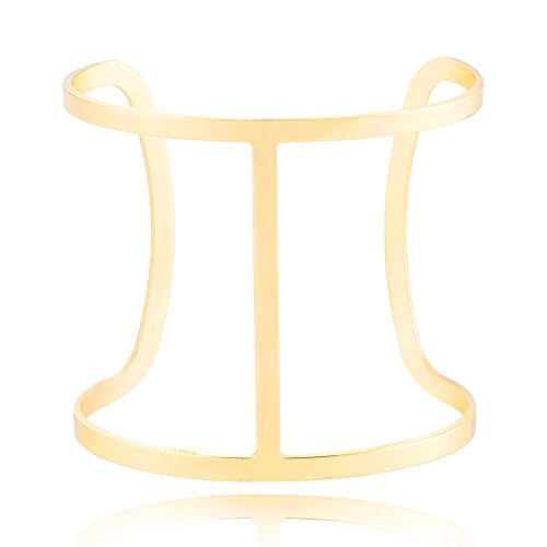 SENFAI H-Shaped Copper Cuff Wide Bracelet and Bangle Minimalism Jewelry (Gold)