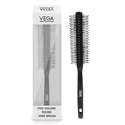 Image of VEGA PROFESSIONAL Pro Volume Round Hair Brush with Heat Resistant Bristles for Blow Drying & Styling | Hair Volumizer Brush | Hair Brush for Women & Men | Black | (VPVHB-18)