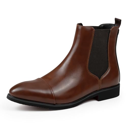 Fionnian Chelsea Boots Men Dress Boots Casual Mens Leather Slip-On Chelsea Ankle Boot with Elastic Sides for Business Daily Casual (Brown 9.5)