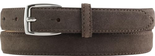 BELTINGER Italienischer Veloursleder-Gürtel, 25 mm breit, Damen, Damengürtel, Hosengürtel, Wildleder, Schließe Silber | Dunkelbraun 80cm
