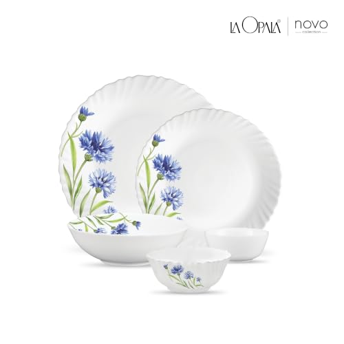 Image of La Opala Opal Glass Crockery | for Family of 4 | Dinner Set 18 pcs Floral Fountain | Plates & Bowls for Dining | Microwave Safe | 100% Vegetarian | Extra Strong | Extra Light & White