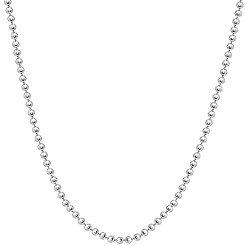 Savlano 925 Sterling Silver Italian 2.3mm Solid Bead Ball Dog Tag Chain Necklace Comes With Gift Box for Women & Men - Made in Italy