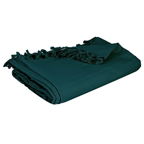 Atmosphera - Jeté de lit en Coton - Bleu Canard 160x220 cm