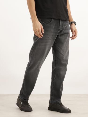 Image of WROGN Men's Anti Fit Jeans | 100% Cotton | Solid | Relaxed Casual Denim