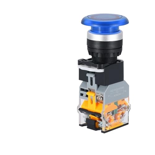 Interrupteur bouton-poussoir champignon 220V bleu lumineux pour tableaux électriques industriels