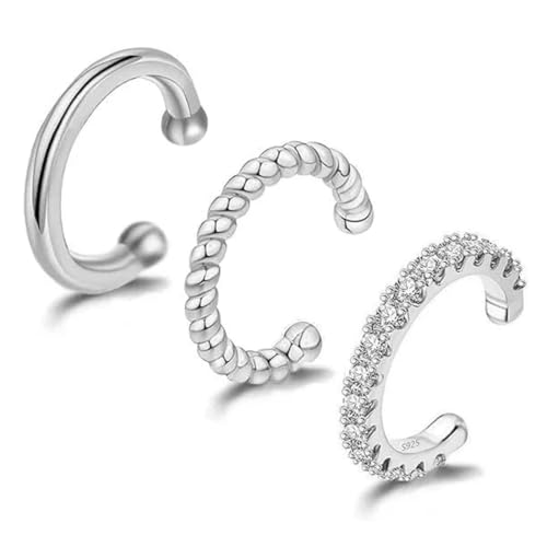 COYUN 3 Piezas Ear Cuff Pendientes Oreja Sin Agujero para Mujere Ajustables Clip Pendientes Falsos Hipoalergénicos Falsos Oreja Helix Puños de Cartílago(Plata)