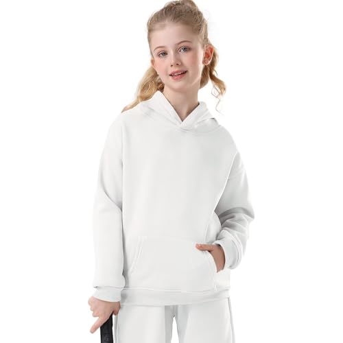 Image of Youth Athletic Hoodie Sweatshirts,Boys Girls Hoodie,Teen Girls Fleece Hoodie Pullover with Pockets Tops Kids Clothes,White,12Years