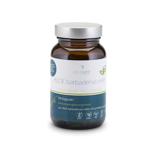 Vitalsee ALOE barbadensis miller 300 Extrakt – 90 vegane Kapseln – Reiner Aloe-vera-Extrakt – glutenfrei, laktosefrei, ohne Zusätze – im Glas