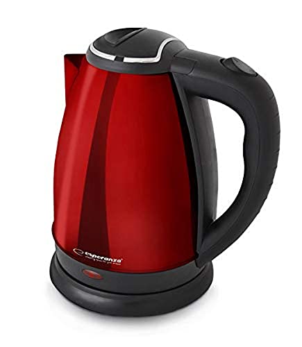 Esperanza 1 8 Liter Edelstahl Design Wasserkocher 360 drehbare Basisstation Metall glänzend (Rot) EKK013R